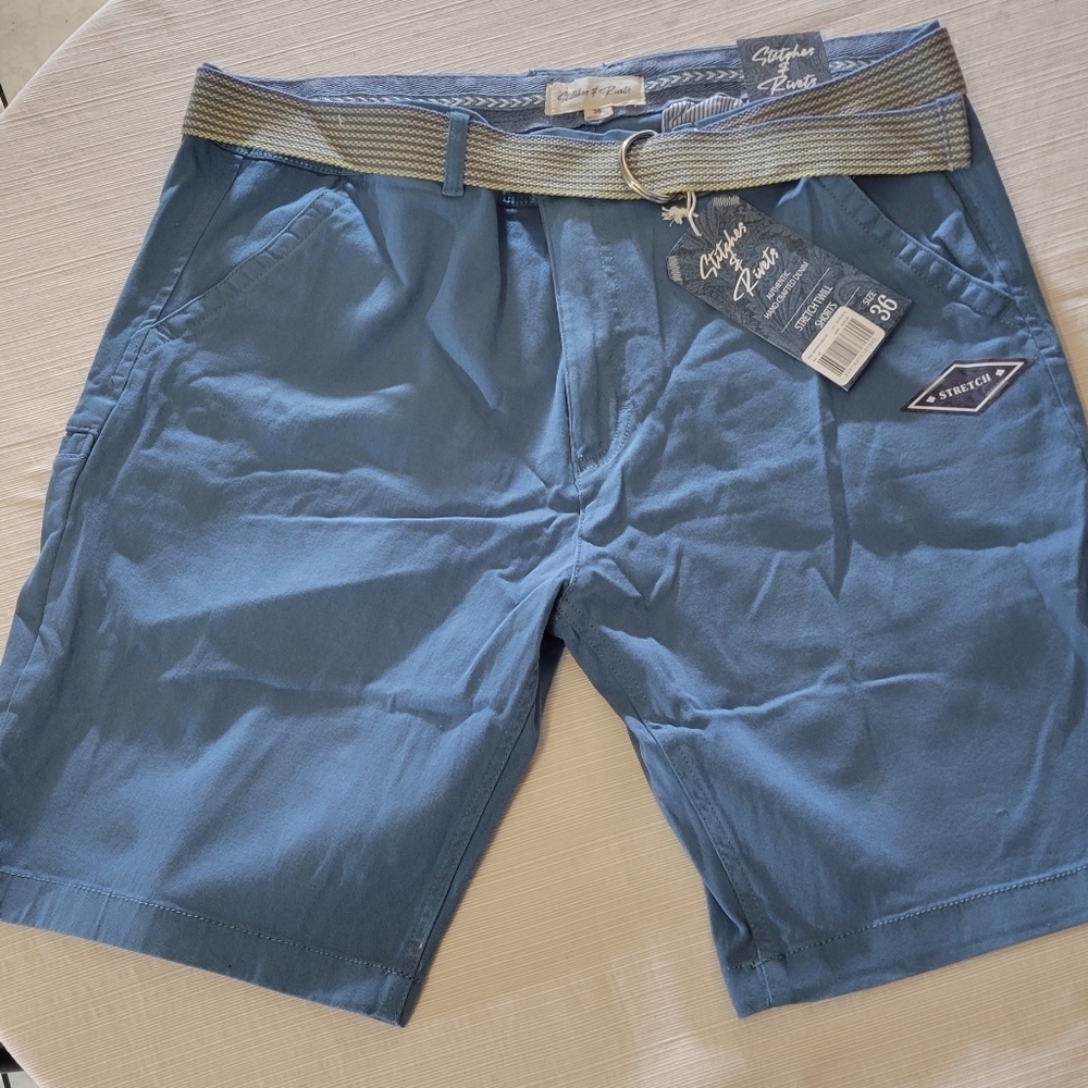 Stitches & Rivets Men's Blue Denim Stretch Twill Shorts Size 36 New